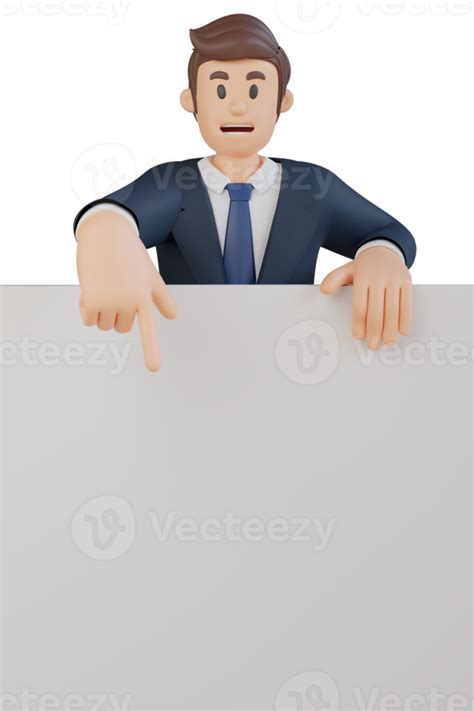 Businessman Holding Blank White Canvas Character 3d Character