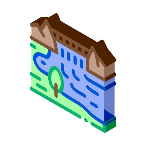 Barco Na Ilustra O Vetorial De Cone Isom Trico De Paisagem Fluvial