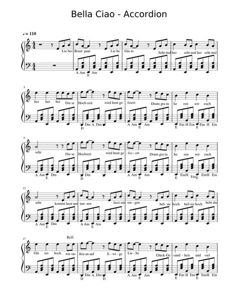 Bella Ciao Sheet Music For Accordion Solo