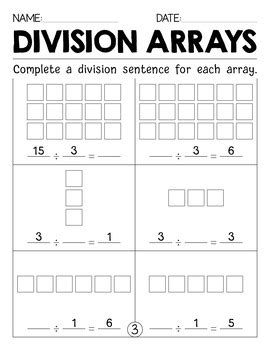 Printable Division Problems Using Arrays Math Practice Worksheets