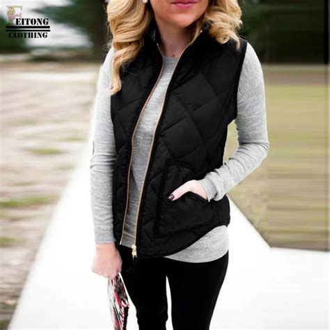 Feitong Winter Fashion Women Lady Black Pocket Gilet Coat Sleeveless