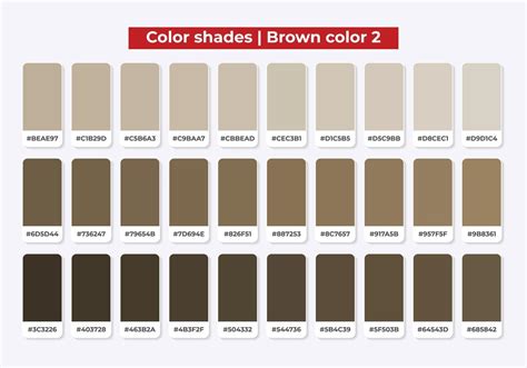 Brown color shades with RGB HEX for textile, fashion design, paint ...