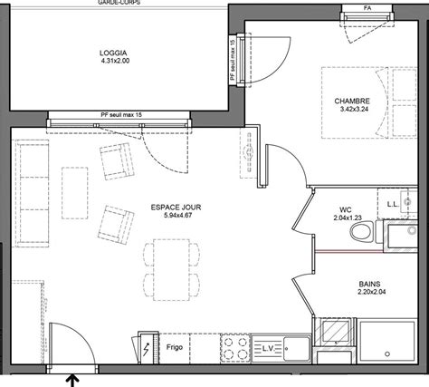 Plan Appartement T2 De 43 20 M² Neuf Résidence N°222981 à Bourg En Bresse