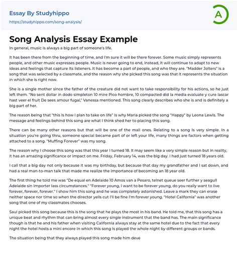 Song Analysis Essay Example Studyhippo