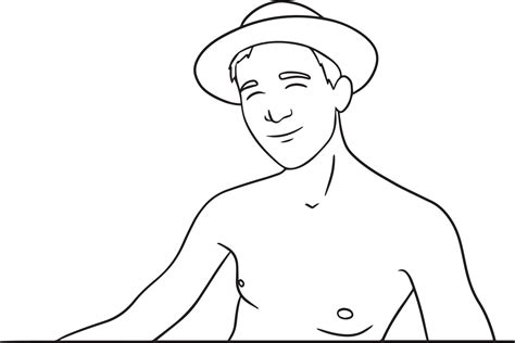 Line vector drawing of a young man smiling in a hat. 6211974 Vector Art ...