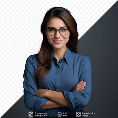 Premium Psd A Woman Wearing Glasses And A Blue Shirt With Her Arms Crossed