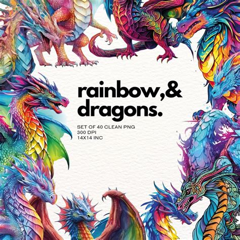 Rainbow Dragon Clipart Bundle 40 Rainbow Dragons Pngs With Etsy