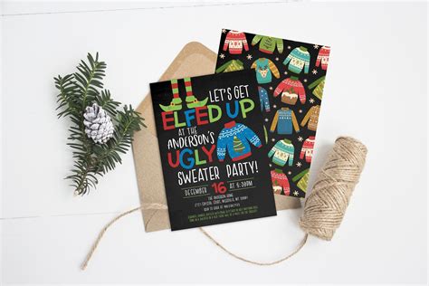 Lets Get Elfed Up Ugly Sweater Party Invitation Christmas Ugly