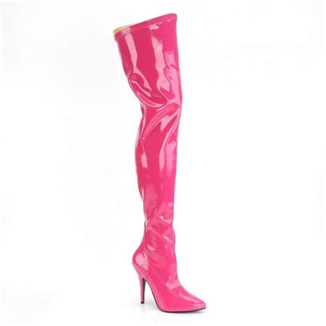 Seduce 3000 Stretch Hot Pink Patent Thigh High Boot Stiletto Heels Sizes 13 And 14 Totally