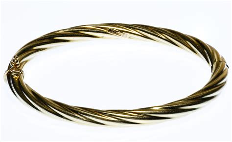 14k Gold Twisted Rope Hinged Bangle Bracelet