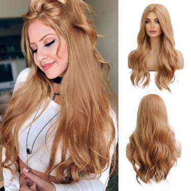 OUFEI Long Wavy Strawberry Blonde Wigs For Women Natural Synthetic Hair Heat Resistant Wigs For