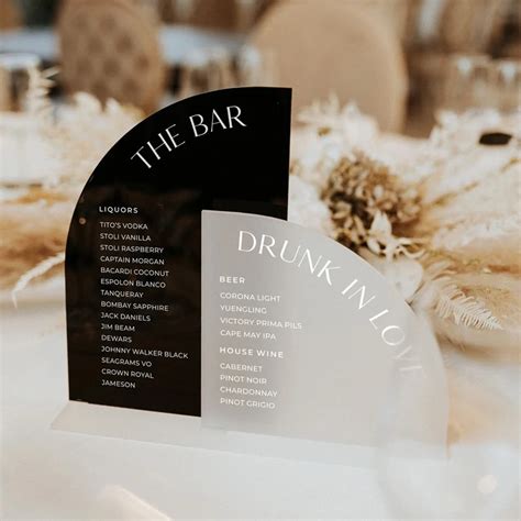 Black Arched Bar Menu Acrylic Bar Menu Sign Wedding Decoration Bar Menu