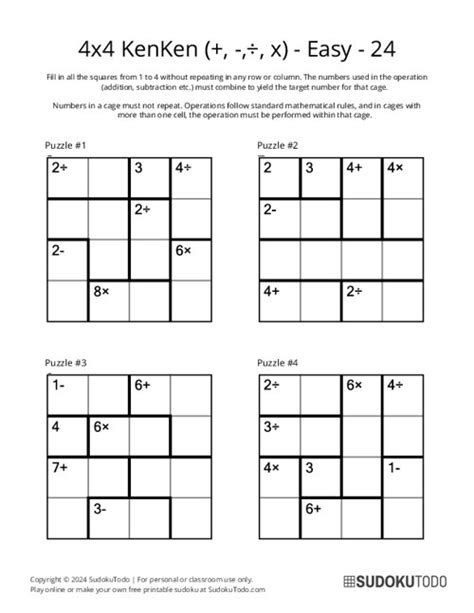 Kenken Mathdoku Kendoku Puzzles Printable