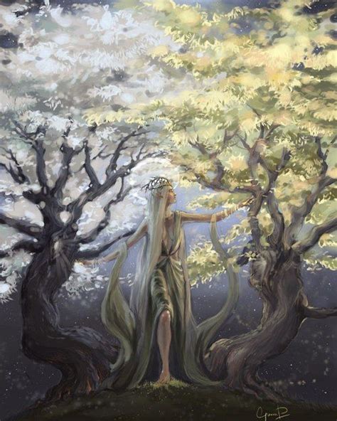 Yavanna With The Two Trees Laurelin And Telperion Tolkien Art