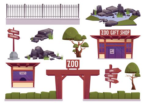 zoo paysage éléments vecteur illustration dans dessin animé style en