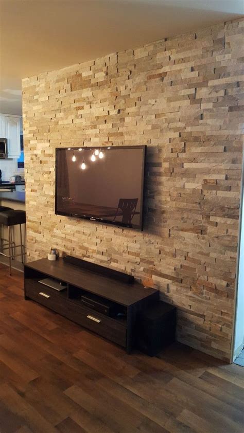 Modern Stone TV Wall Design Ideas You'll Love | Stone Fireplace TV Wall | Tv Uni… | Paredes ...