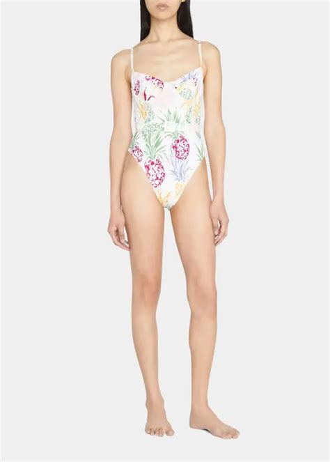 Milly Cabana Tropical Pineapple Belted One Piece Swimsuit Multi