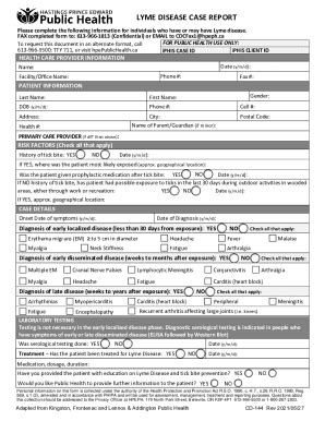 Fillable Online LYME DISEASE REPORTING FORM EMAILS WILL NOT BE ACCEPTED