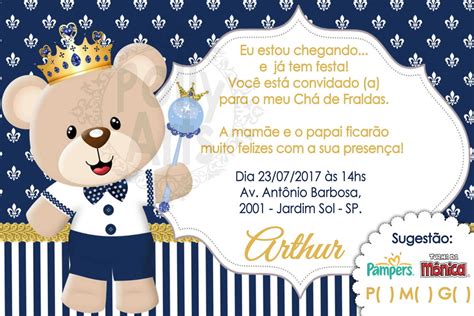 Arte Convite Digital Ursinho Principe Chá De Bebe Fraldas Elo7