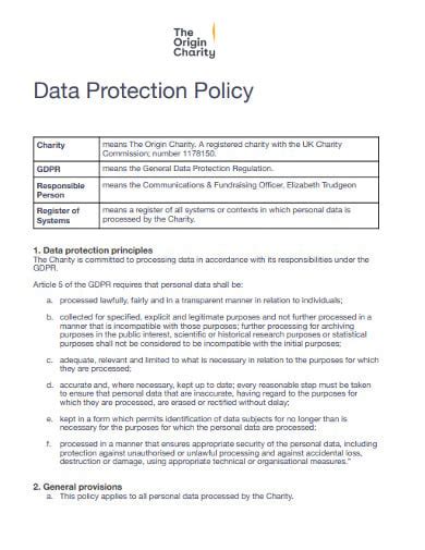 Free Data Protection Policy Template Free Templates Printable