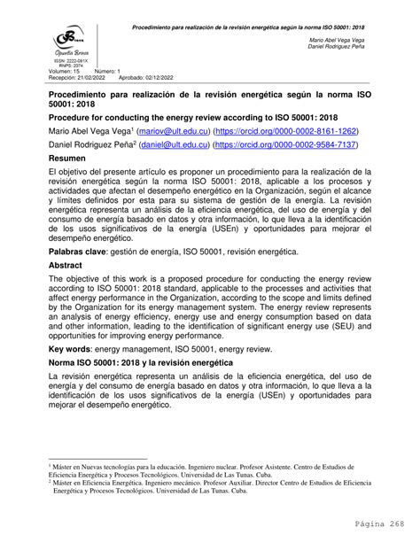 Pdf Procedimiento Para Realización De La Revisión Energética Según La Norma Iso 50001 2018