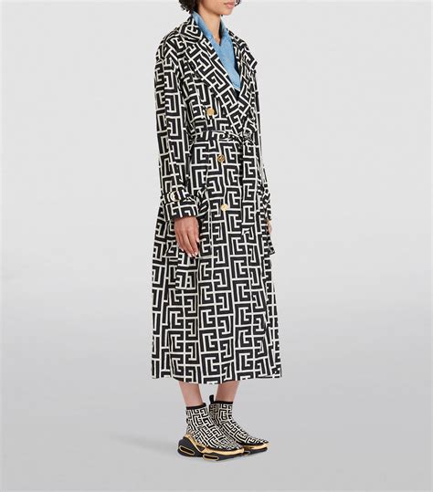 Womens Balmain Black Monogram Print Trench Coat Harrods Uk