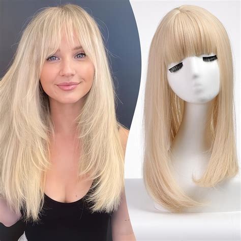 Inch Light Blonde Bleach Blonde Mixed Hair Toppers With Bangs For Women Synthetic Hair