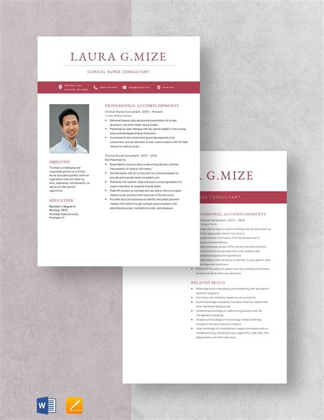 Clinical Nurse Consultant Resume in Word, Pages - Download | Template.net