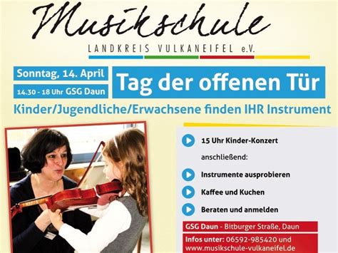 Einladung Zum Tag Der Offenen T R Musikschule Landkreis Vulkaneifel