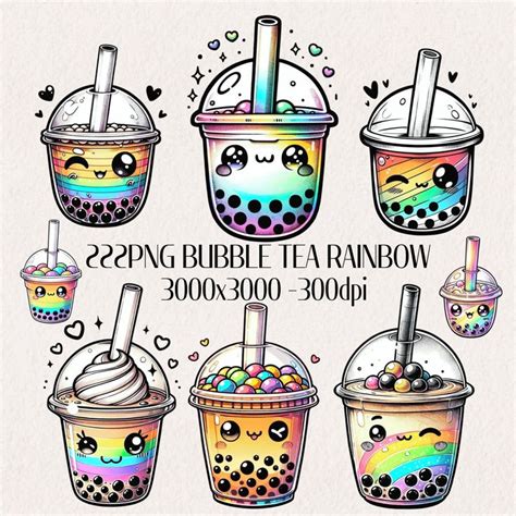 Bubble Tea Kawaii Clipart Set Cute Bubble Tea Rainbow Clip Art Boba