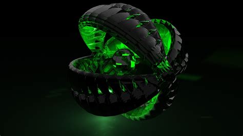 Black with Green Sphere 3D Wallpaper