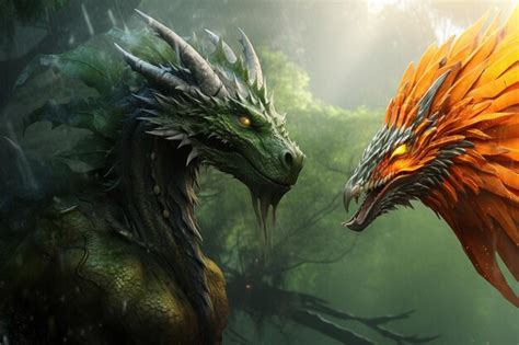 Premium AI Image There Are Two Dragon Like Creatures Facing Each