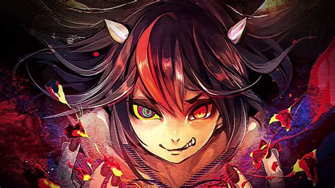 Black Haired Anime Wallpaper Touhou Black Hair Horns Fangs Red Nails