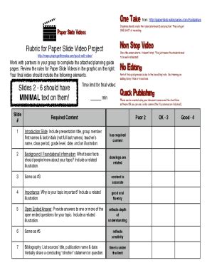 Fillable Online Rubric For Paper Slide Video Project Fax Email Print