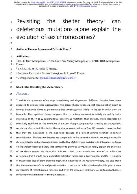 PDF Revisiting The Shelter Theory Can Deleterious Mutations Alone