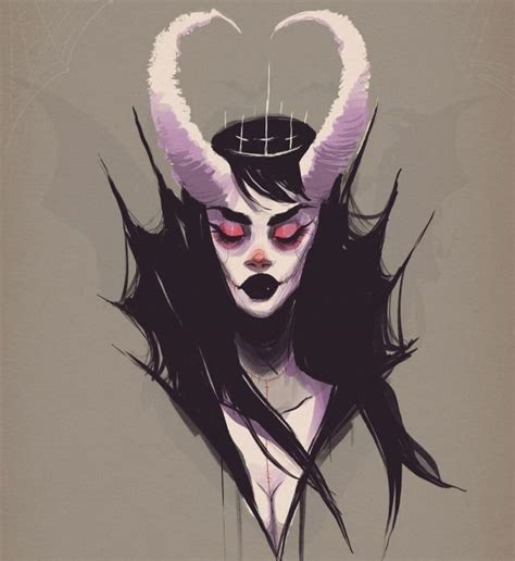 A Drawing Of A Woman With Horns And Blood On Her Face Wearing White Makeup