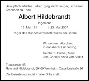 Traueranzeigen Von Albert Hildebrandt Trauer Hna De