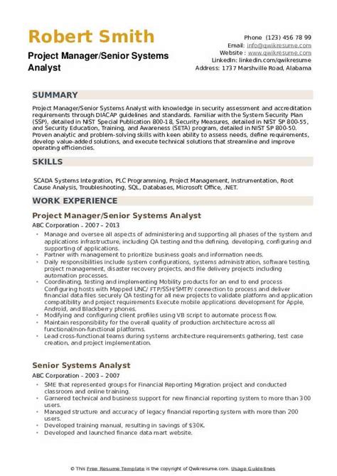 Senior Systems Analyst Resume Samples Qwikresume