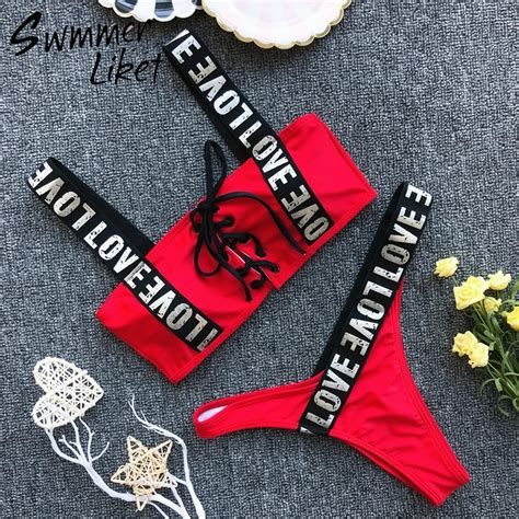 Brief strappy bandeau bademode frauen batehrs Spitze up weiß badeanzug weibliche Sexy bikini
