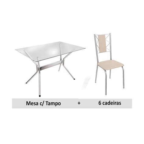 Conjunto Mesa De Cozinha Loire C Tampo De Vidro Cm Cadeiras Lisboa Cromada Nude