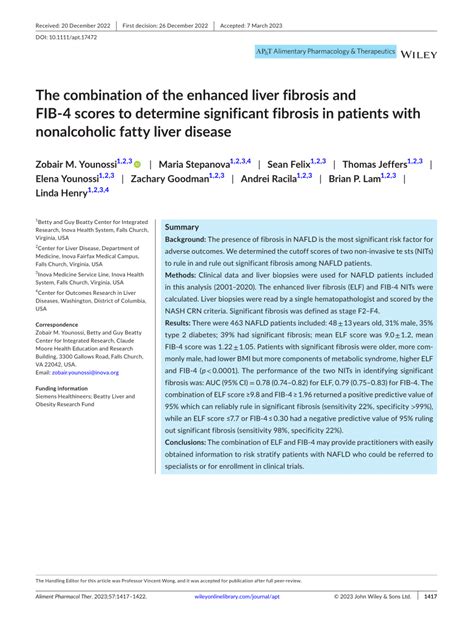 The Combination Of The Enhanced Liver Fibrosis And Fib Scores To