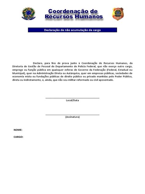 Declaração De Não Acumulação De Cargos Públicos Pdf