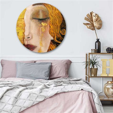 Gustav Klimt Golden Tear S Of Freya Round Canvas Artwork Wall Art