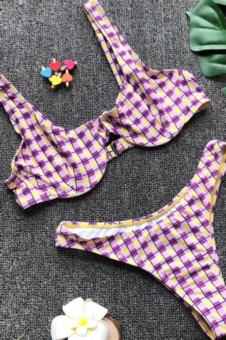 Hot Blue Stripe Hollow Two Piece Bikinis Swimwear On Luulla