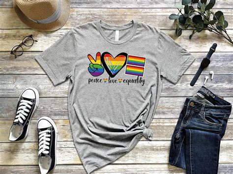PUKKA US Peace Love Equality LGBT Shirts Rainbow LGBTQ Flag T Shirt Lesbian Gay Pride Tees