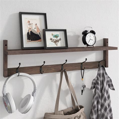 Vertorgan Coat Hooks Wall Hooks With Shelf Wood Coat Rack With Shelf