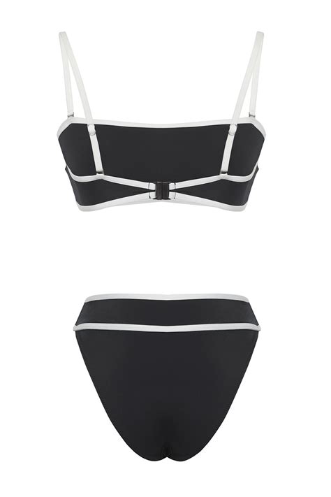 TRENDYOLMİLLA Siyah Beyaz Biyeli Straplez Yüksek Bel Bikini Takımı TBESS BT Fiyatı