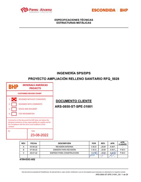 ARS 0850 ST SPE 31001 0 Especificaciones Tecnicas Estructuras Metalicas