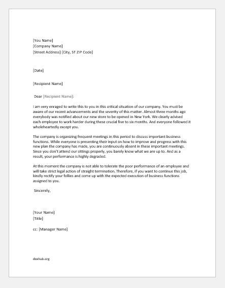 Employee Poor Performance Letter