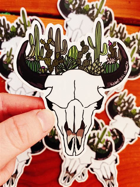 Cacti Cow Skull Sticker Etsy